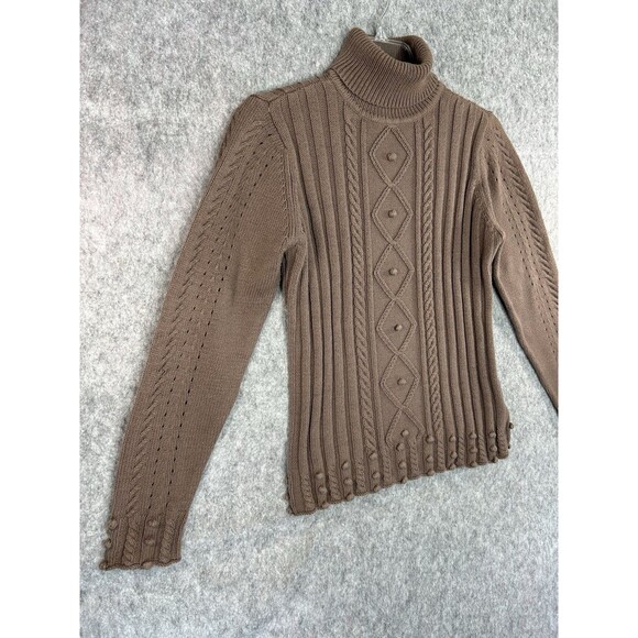 Women's Chocolate Cable Knit Sweater Long Sleeve 3D Cable Knit Textured Size XL - Picture 3 of 8